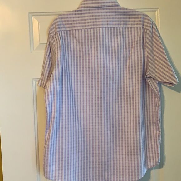 Tasso Elba size Large purple & white plaid shirt sleeve shirt - Picture 2 of 8